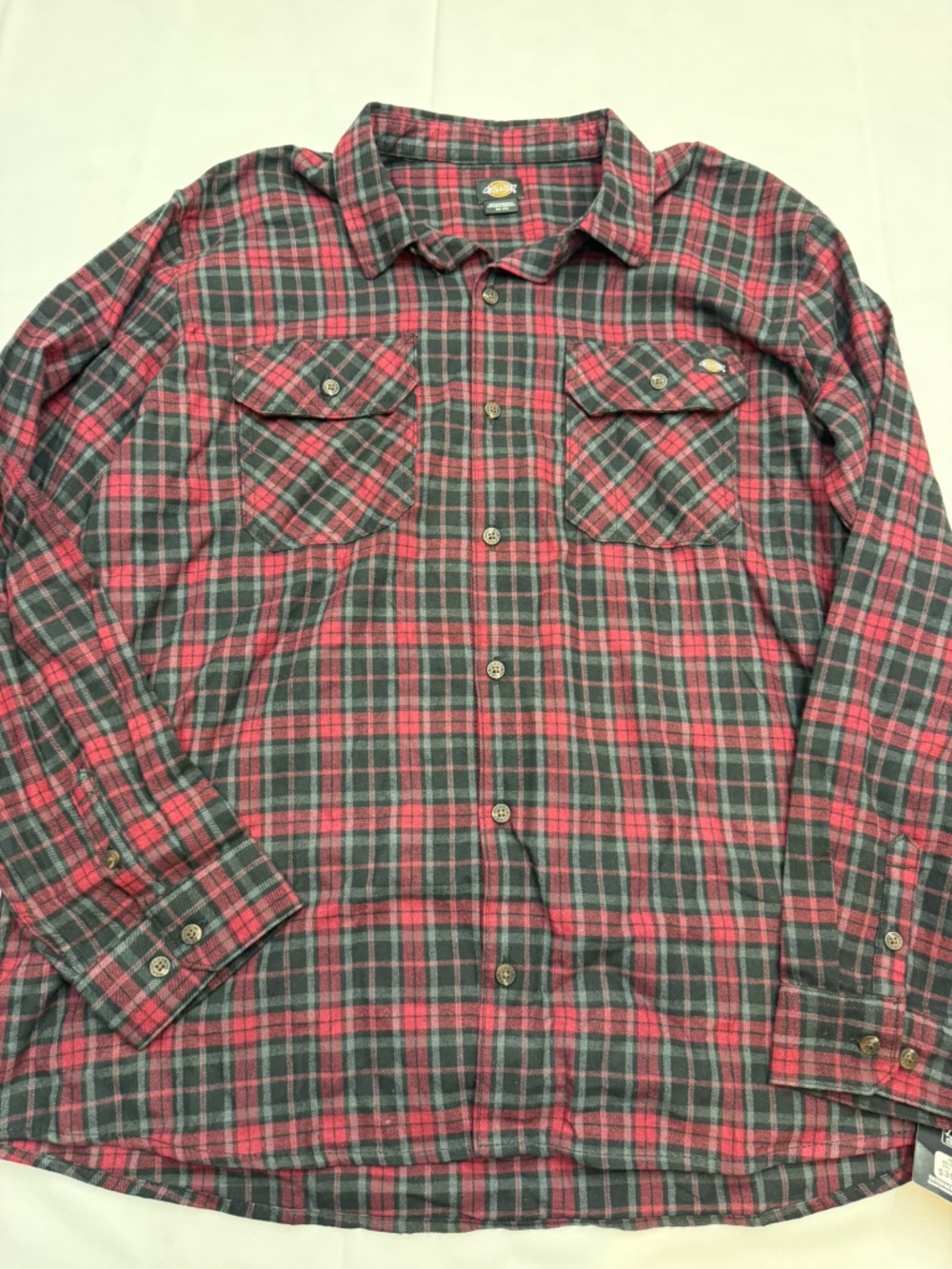 DICKIES New $40 Mens 2XL Burgundy Black Plaid Long Sleeve Flannel Button Shirt